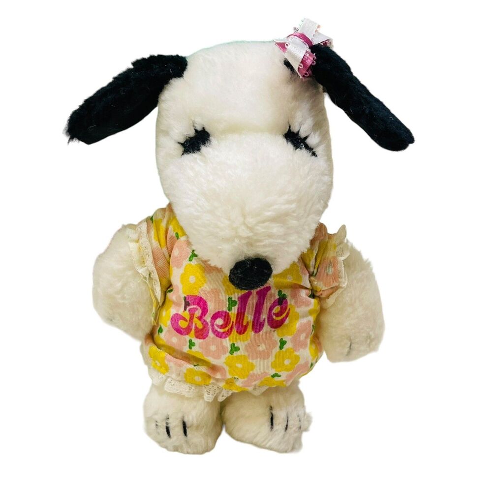 Vintage Peanuts Belle 1958 1968 Plush Floral Dress Snoopy Sister 7” Pellets